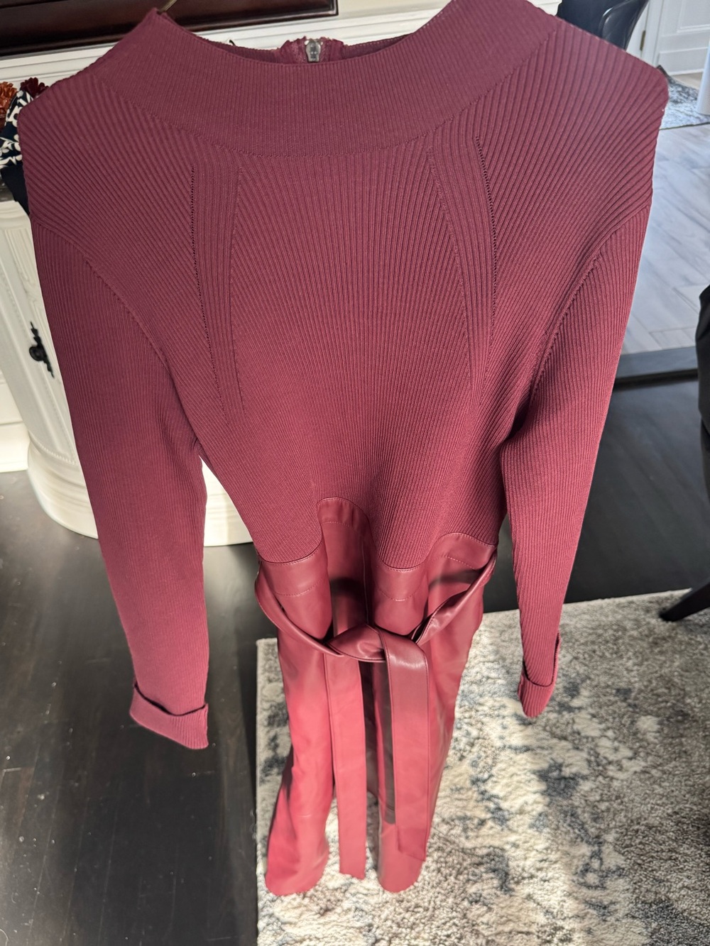 Ted Baker Oneida Women’s Dress Mock Neck Mixed Media Midi Burgandy/wine